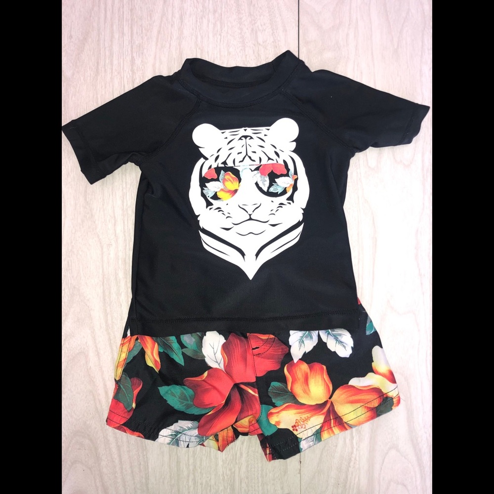 Circo Short Sleeve Tee & Floral Short Swim Outfit